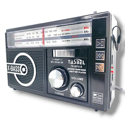 Radio Retro Solar Recargable AM/FM/SW MP3 MicroSD Negra