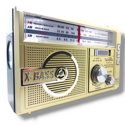 Radio Retro Solar Recargable AM/FM/SW MP3 MicroSD Amarilla