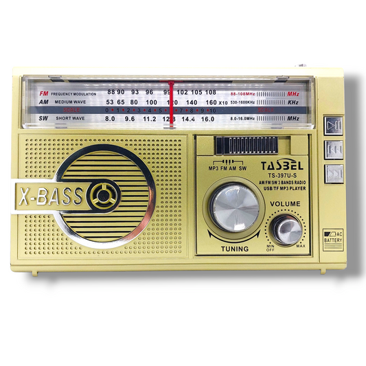 Radio Retro Solar Recargable AM/FM/SW MP3 MicroSD Amarilla