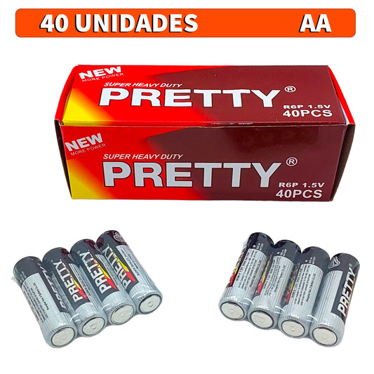 Caja Pack 40 Pilas AA Doble A 1.5 Volt Alcalina Marca Pretty Multiuso