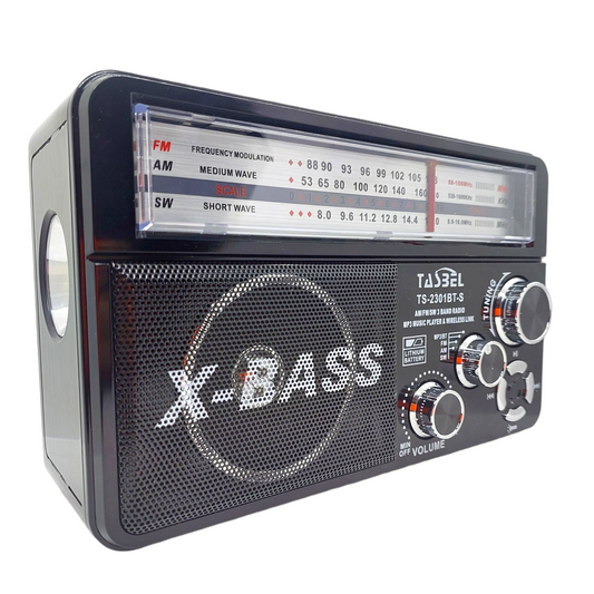Radio NEGRA Retro Solar BT USB Recargable AM/FM/SW + Linterna