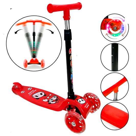 Scooter Monopatín Niños Regulable Luces LED Freno Rojo