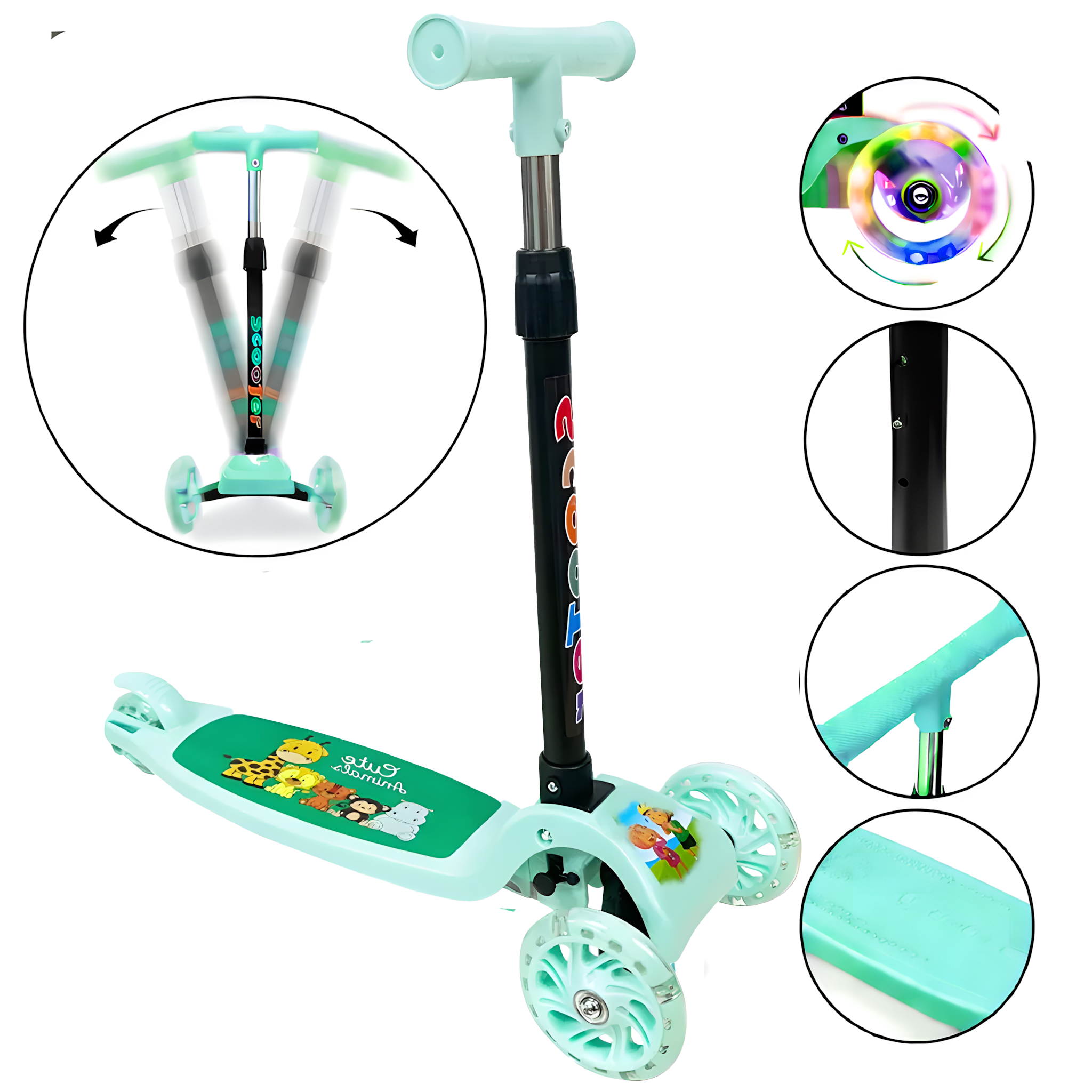 Scooter Monopatín Niños Regulable Luces LED Freno Verde – Netzo