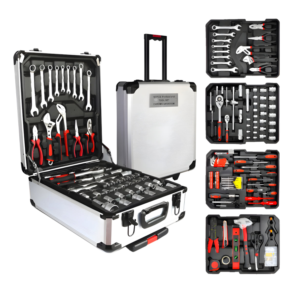 Caja De Herramientas Aluminio 187 Piezas Maleta c/ Ruedas