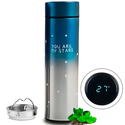 Termo Acero 500ml C/ Pantalla Led Frío/Calor Azul