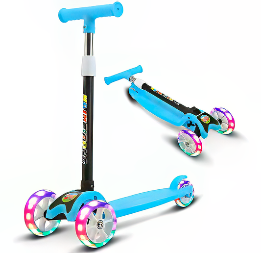 Scooter Monopatín Niños Regulable Luces LED Freno Celeste