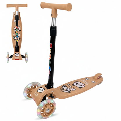 Scooter Monopatín Niños Regulable Luces LED Freno Cafe