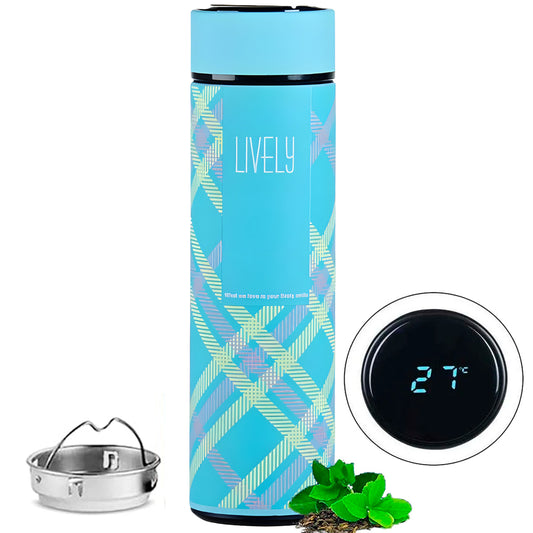 Termo Acero 500ml C/ Pantalla Led Frío/Calor Celeste