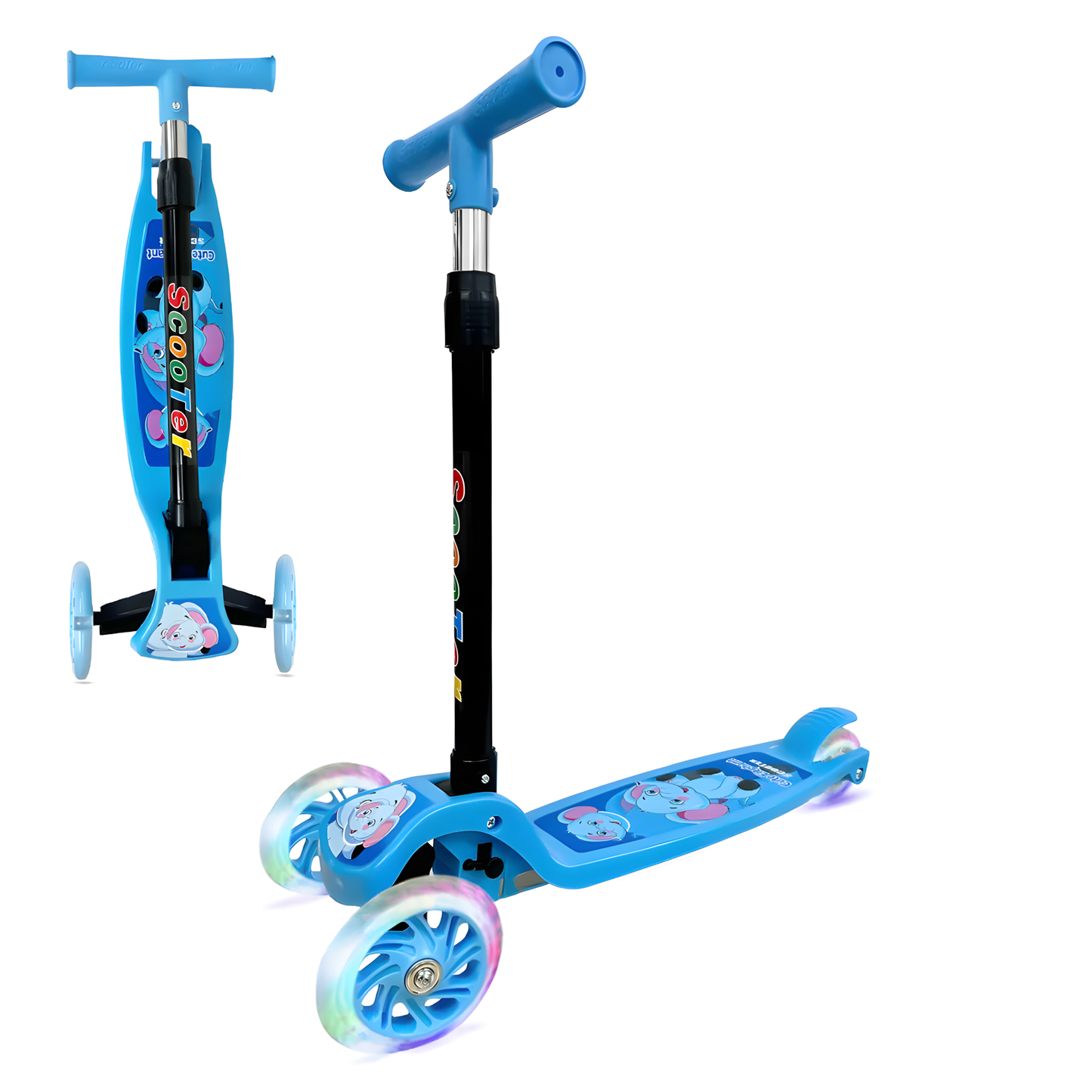 Scooter Monopatín Niños Regulable Luces LED Freno Celeste