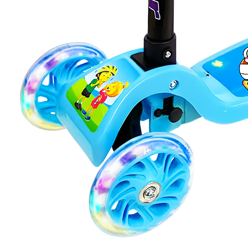 Scooter Monopatín Niños Regulable Luces LED Freno Celeste | Netzo Chile