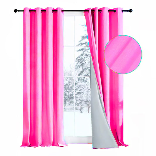 Cortina BlackOut 100% Térmica 2 Paños Engomada Fucsia