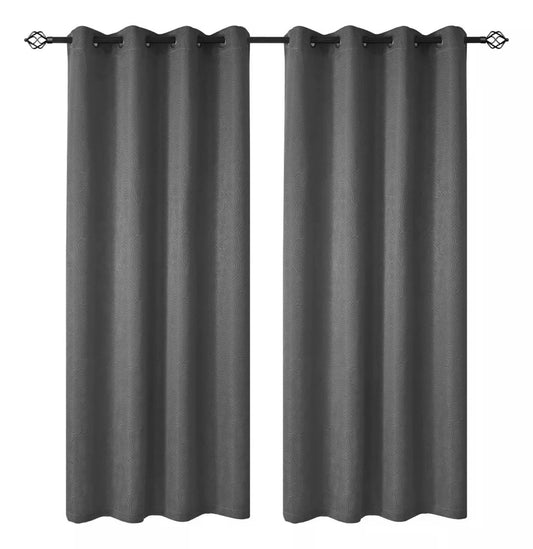 Cortina Textura Lino 2 Paños 140x260 Gris Oscuro