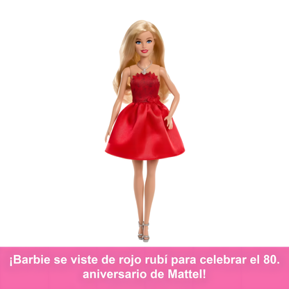 Muñeca Barbie Mattel 80th Aniversario Vestido Rojo Rubí