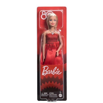 Muñeca Barbie Mattel 80th Aniversario Vestido Rojo Rubí