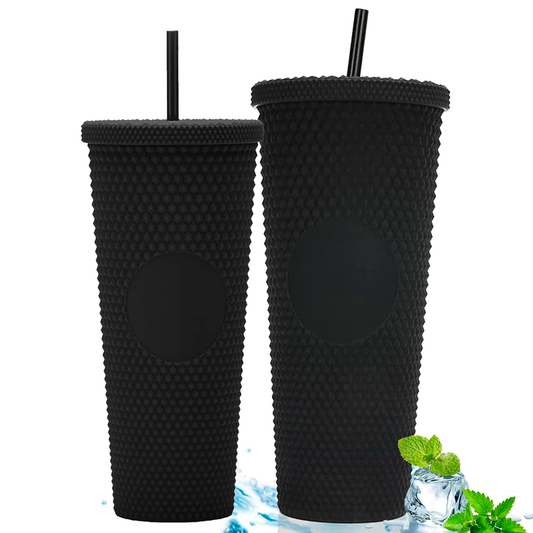 Pack 2 Vasos Tipo Starbucks 700+1000ml Bombilla Negros