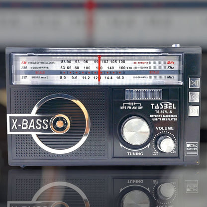 Radio Retro Solar Recargable AM/FM/SW MP3 MicroSD Negra