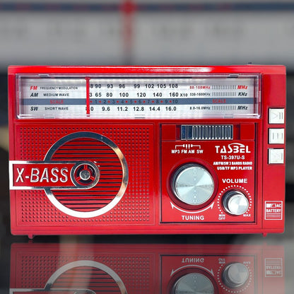 Radio Retro Solar Recargable AM/FM/SW MP3 MicroSD Roja