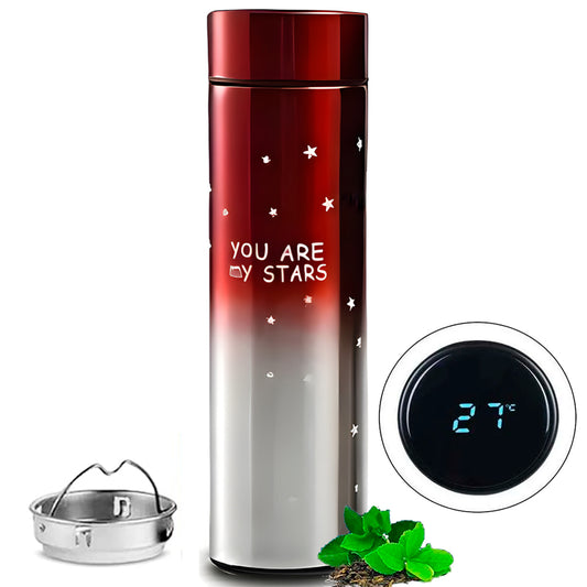 Termo Acero 500ml C/ Pantalla Led Frío/Calor Rojo