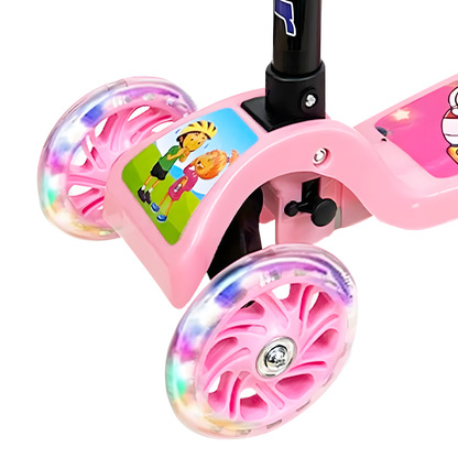 Scooter Monopatín Niños Regulable Luces LED Freno Rosado