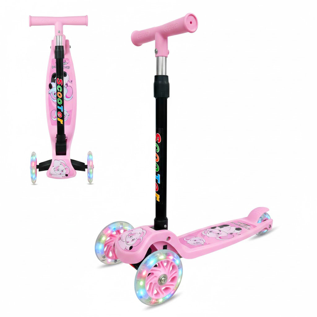 Scooter Monopatín Niños Regulable Luces LED Freno Rosado