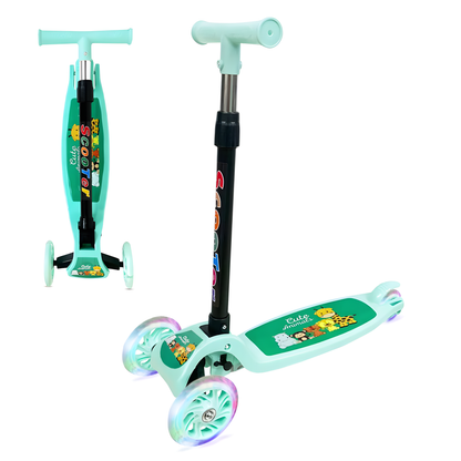Scooter Monopatín Niños Regulable Luces LED Freno Verde