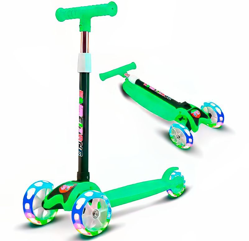 Scooter Monopatín Niños Regulable Luces LED Freno Verde