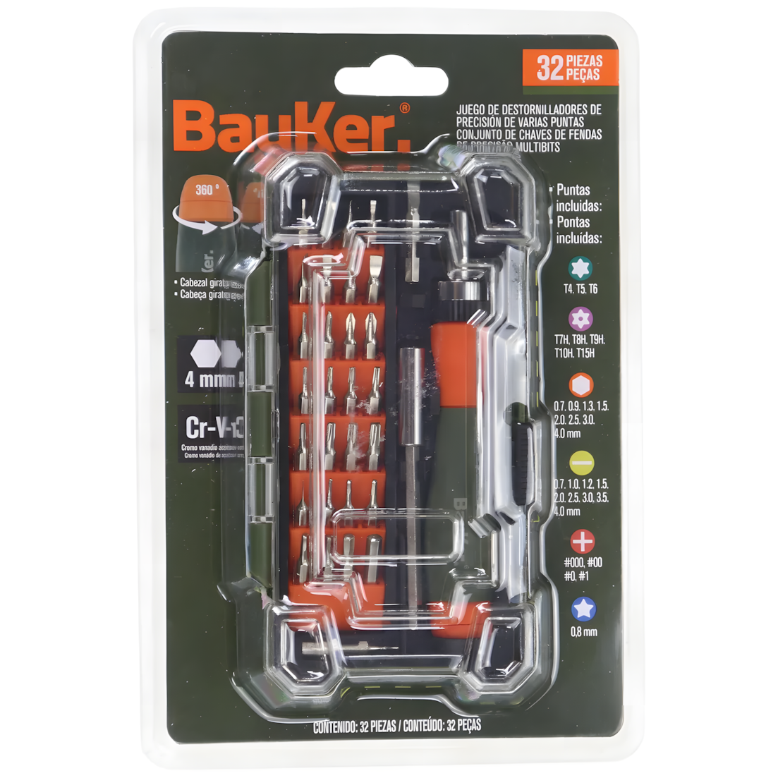 Set Kit Bauker 32 Piezas Puntas Destornillador  1/4